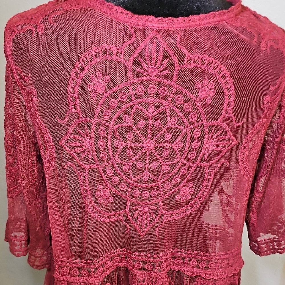 Agnes & Dora Vintage Red Lace Cardigan Womens Size Small/Medium - Picture 5 of 8